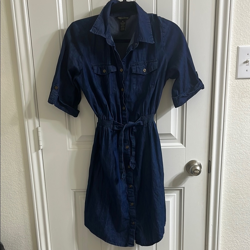 Navy Blue Button-Up Denim Dress